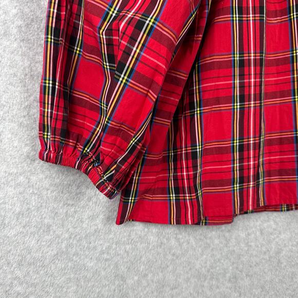 J. Crew Smocked Neck Top Good Tidings Plaid Size M Christmas Tartan Puff Sleeve - Picture 6 of 16